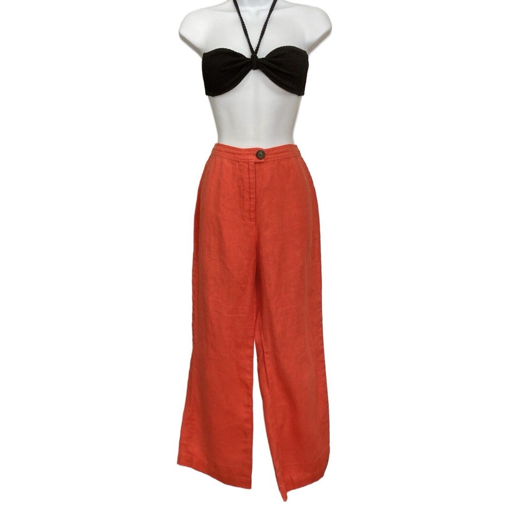 Mara Hoffman Rust Orange Straight Leg Linen Pants - Picture 3 of 7